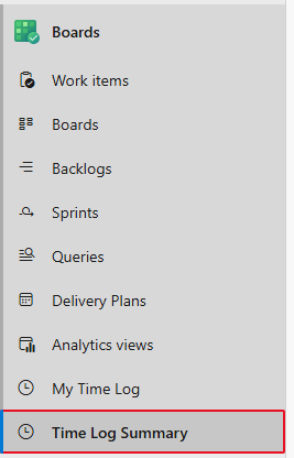 Time log summary menu alt text